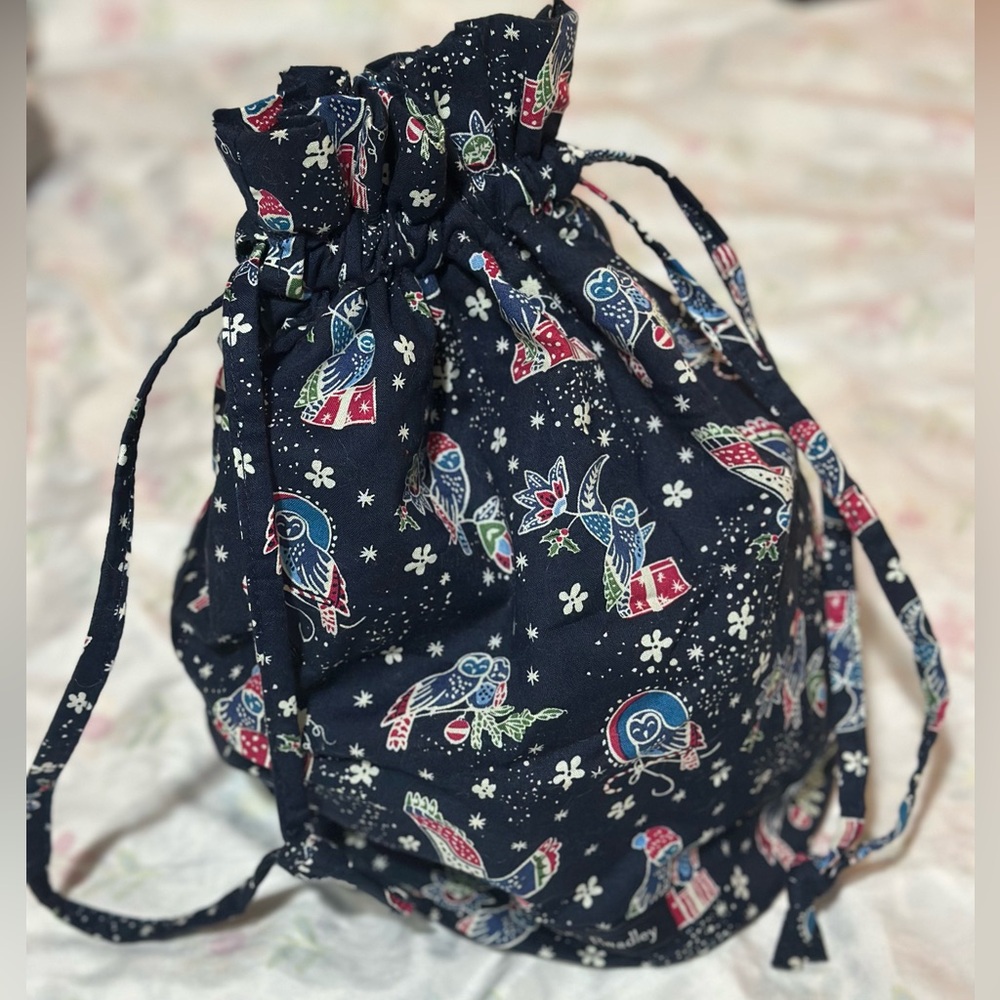 Ditty Drawstring Bag in Holiday Owls